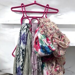 Floral and Gray Patterned Scarves With Scarf Hanger
